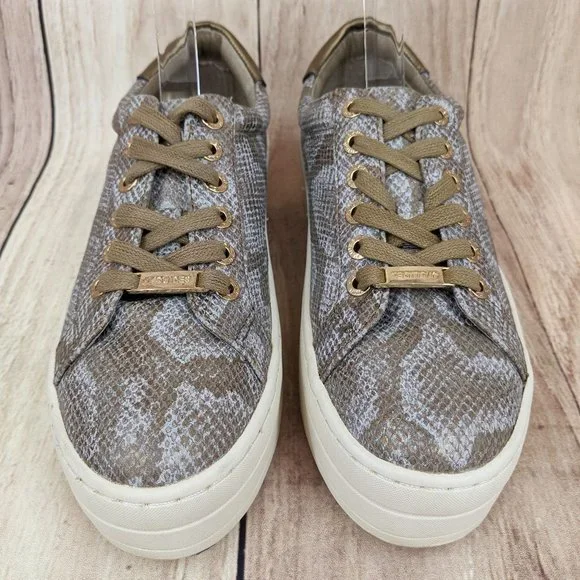 J/SLIDES Metallic Gold Snakeskin Lace Up Platform Sneakers Sz 6 - Picture 3 of 10